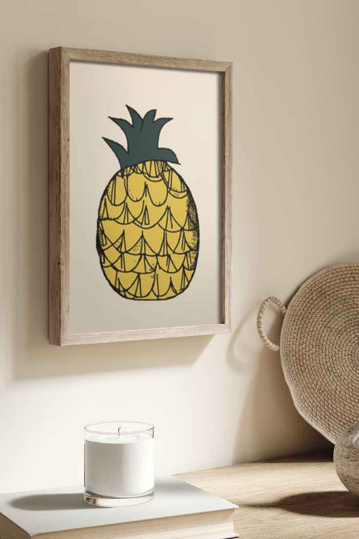 Modern Stylized Pineapple Artwork in Wooden Frame for Home Decoration