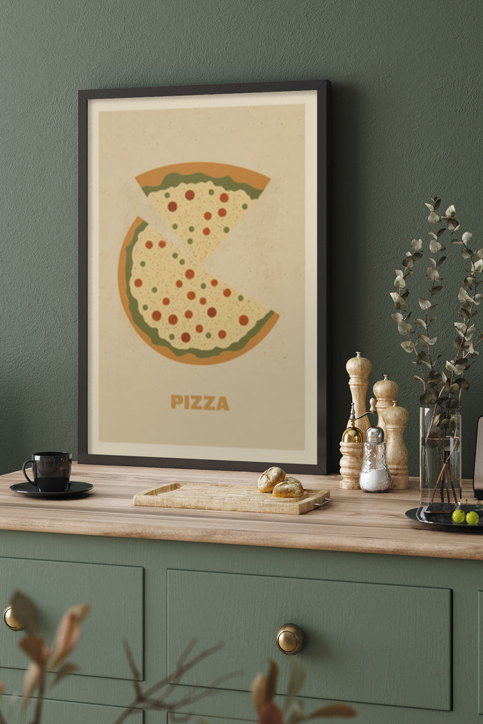 Modern Pizza Art Poster in Stylish Kitchen Interior