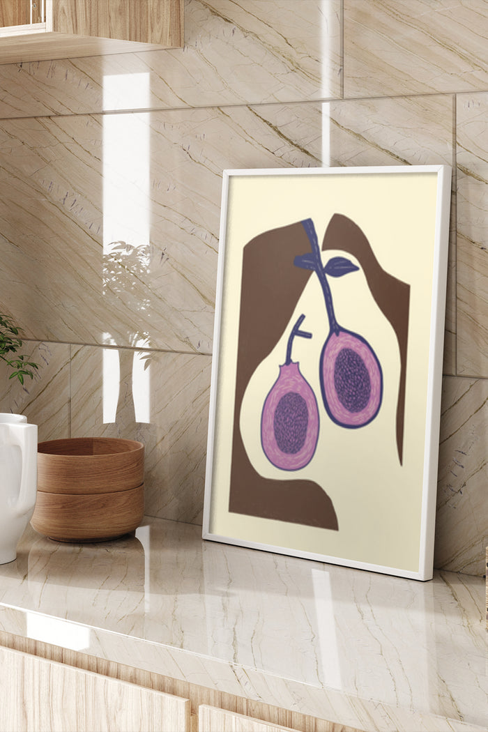 Modern minimalist purple fig artwork poster in a stylish interior setting