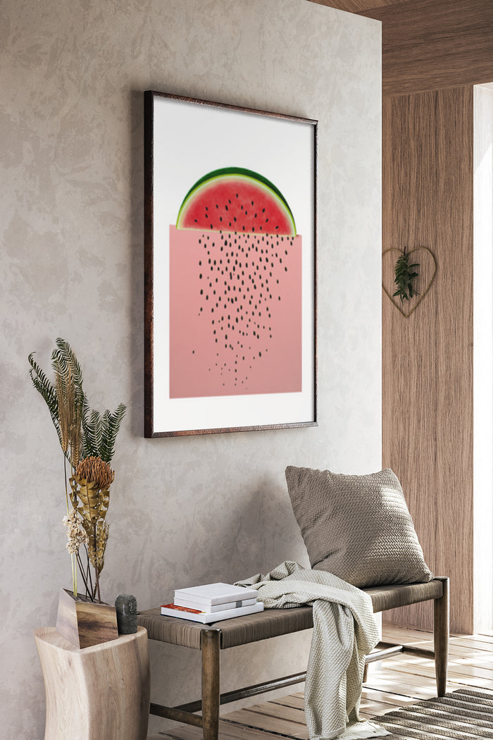 Modern watermelon art print poster in a cozy interior design setting