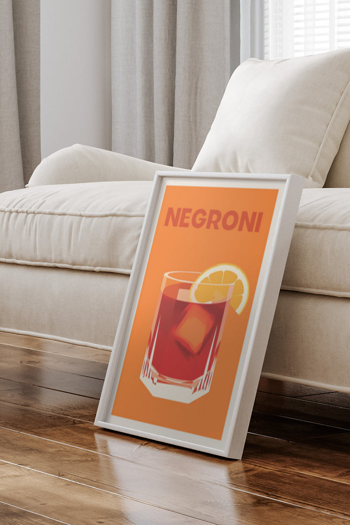 Negroni cocktail illustration poster in modern home interior