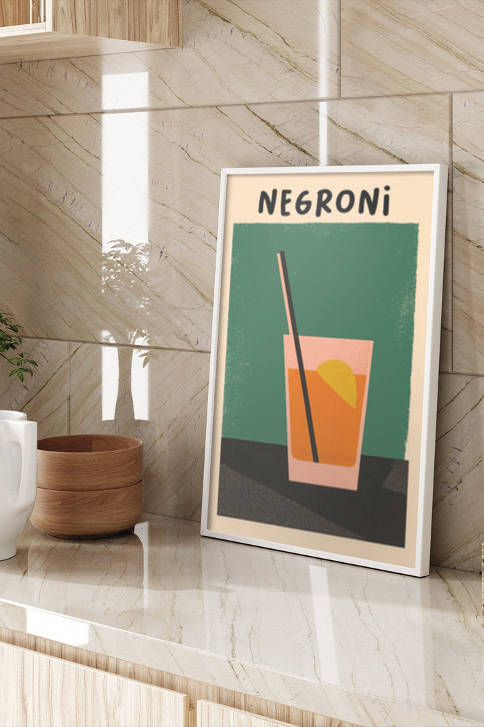 Minimalist Negroni cocktail poster in a frame, modern kitchen decoration
