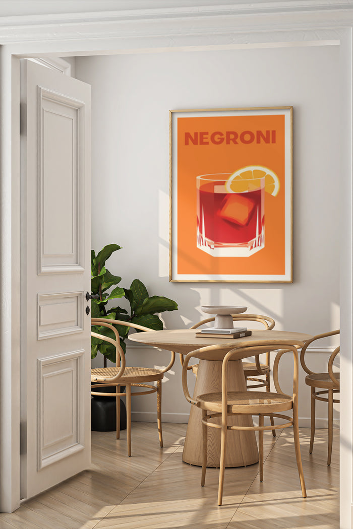 Negroni cocktail artwork in a stylish dining room setting