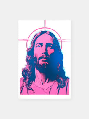 Neon Colored Jesus Portrait Poster