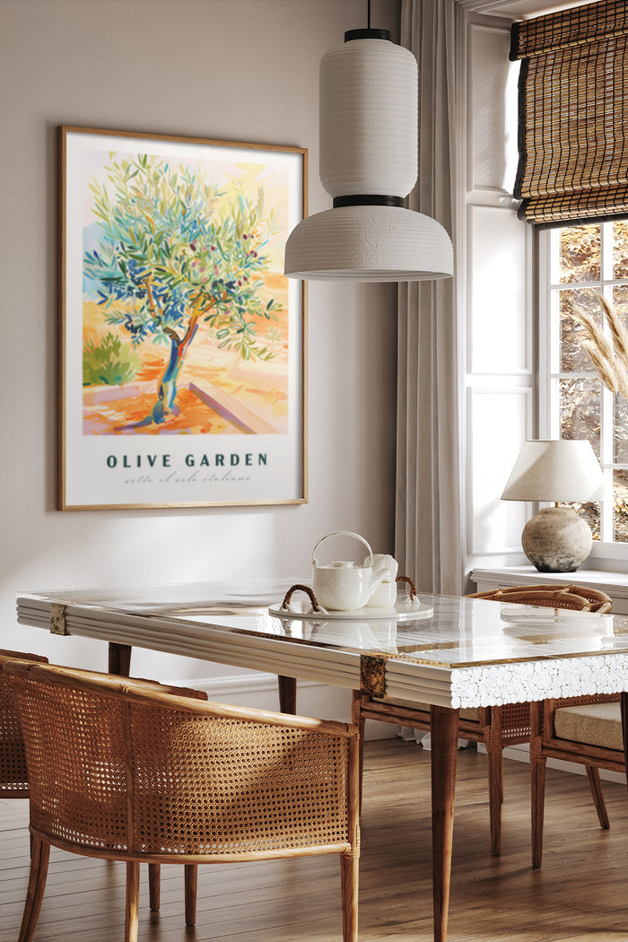 Vintage Olive Garden Poster in Elegant Dining Room Interior