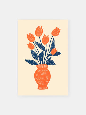Orange Tulip Floral Vase Poster
