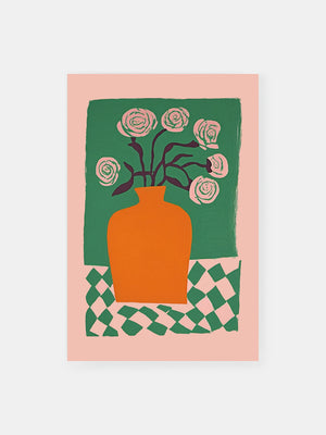 Orange Vase with Flowers Poster