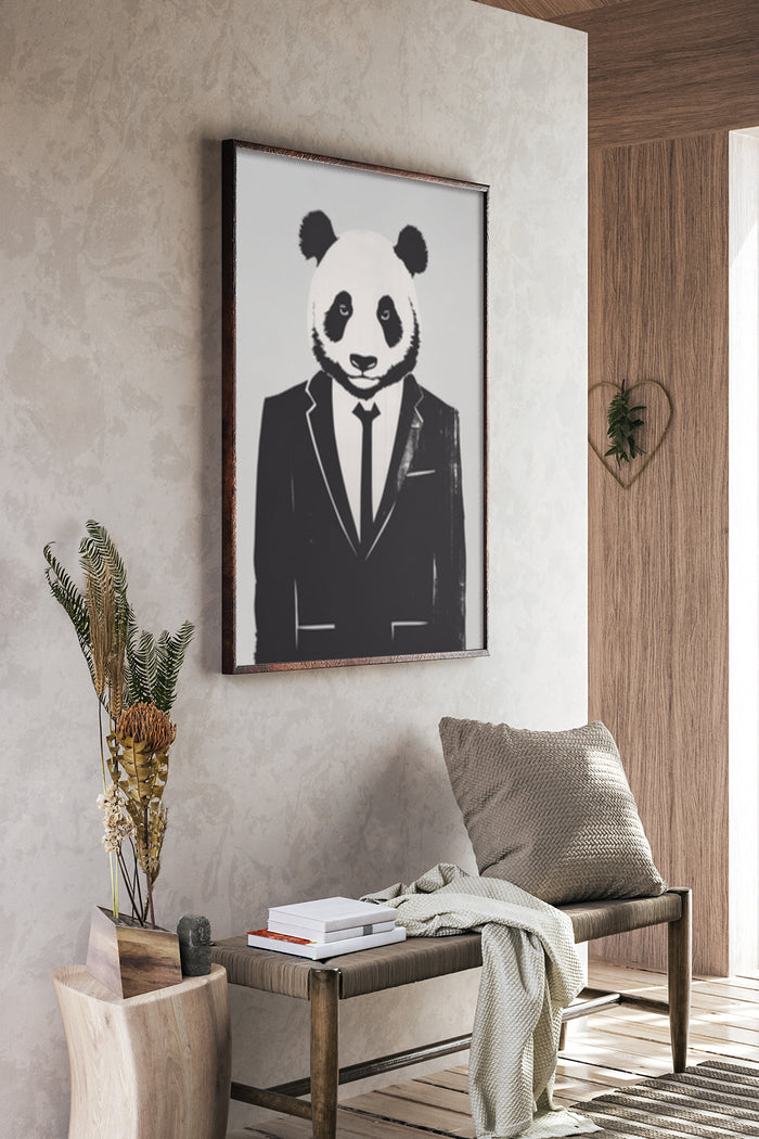 Contemporary Panda in Suit Artwork Poster in Modern Interior