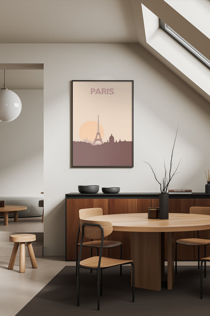 Minimalist Paris Eiffel Tower Silhouette Poster at Sunset