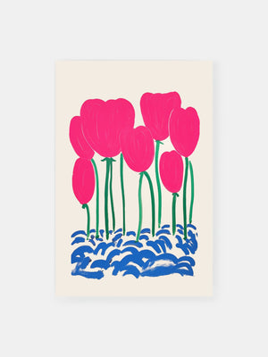 Pink Dutch Flowers in Field Poster