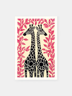 Pink Leafed Giraffe Couple Poster