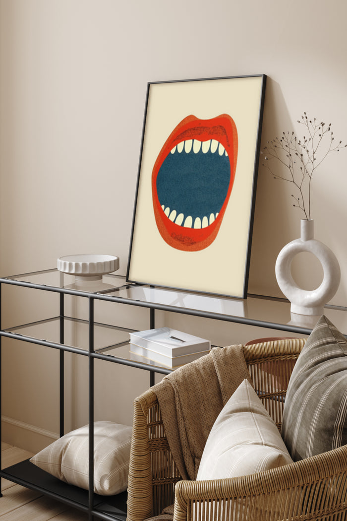Pop Art Style Open Mouth Poster displayed in a contemporary interior setting