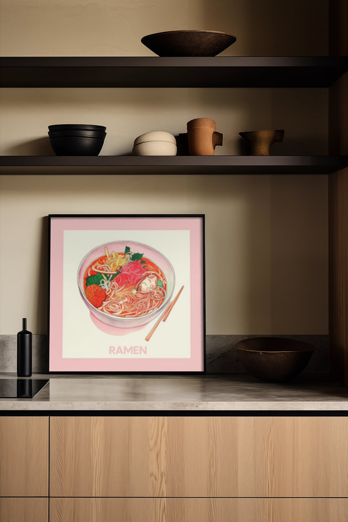 Illustrated Ramen Noodles Bowl Poster for Kitchen Wall Art Decor
