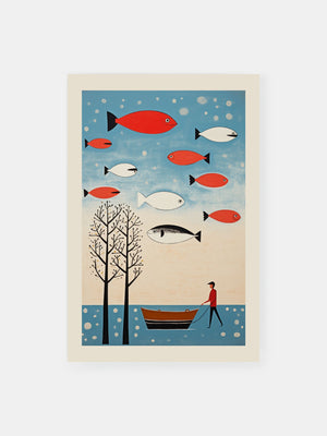 Red Blue Boat Voyage Poster