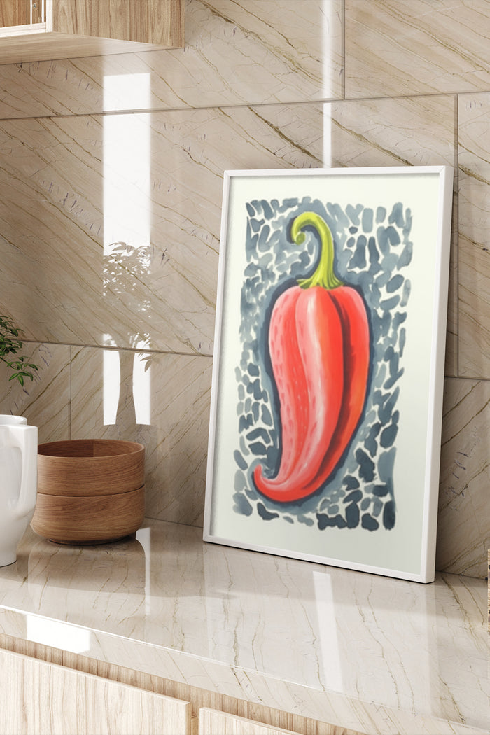 Contemporary red pepper painting in stylish kitchen interior
