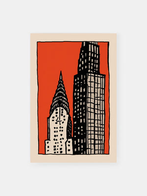 Red Skyscrapers New York Poster