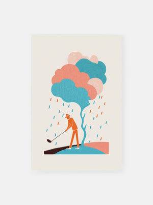Retro Rainy Golf Scene Poster