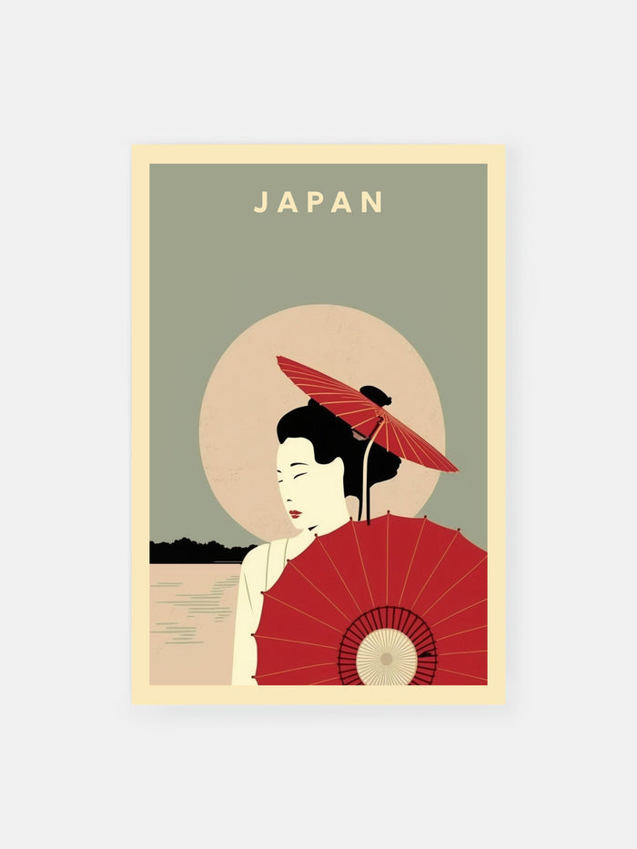 Romantic Geisha Umbrella Poster