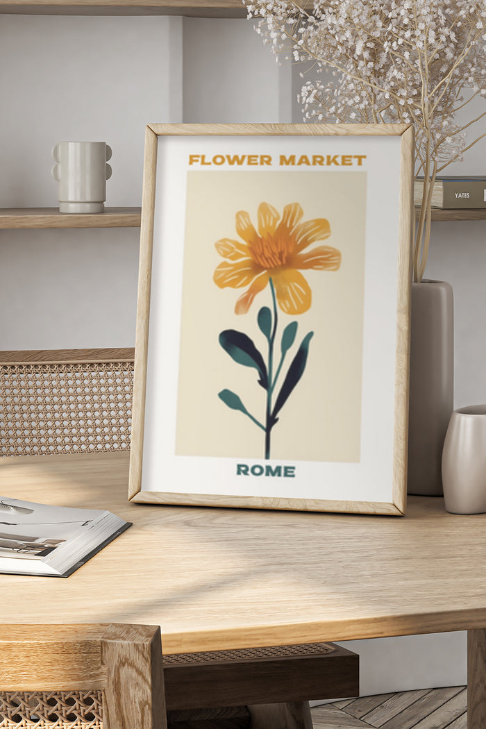 Artistic Rome Flower Market Poster with Yellow Blossom