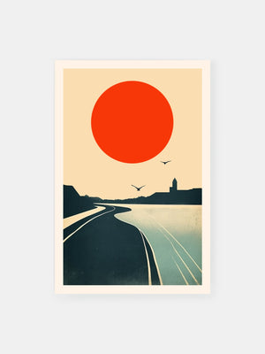 Seaside Sunset Road Poster