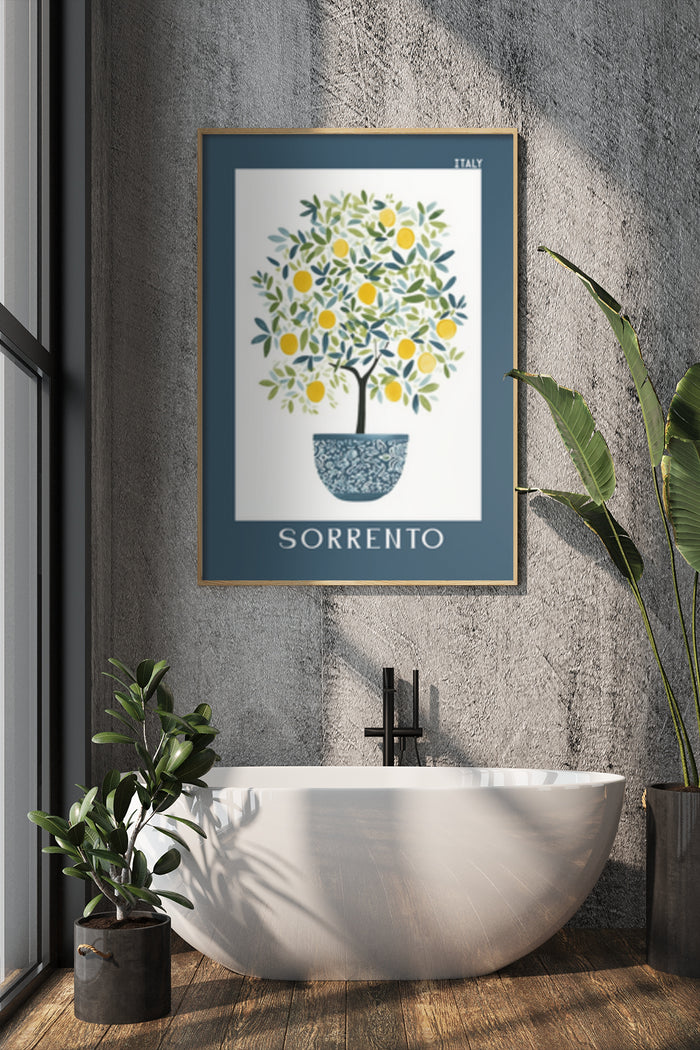 Sorrento Italy Lemon Tree Vintage Poster Art in Modern Bathroom Decor