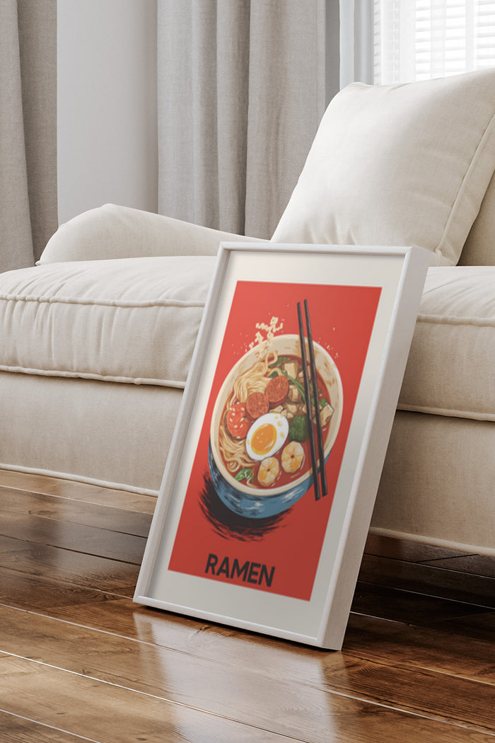 Traditional Japanese Ramen Noodles Poster Art in Home Decor Setting