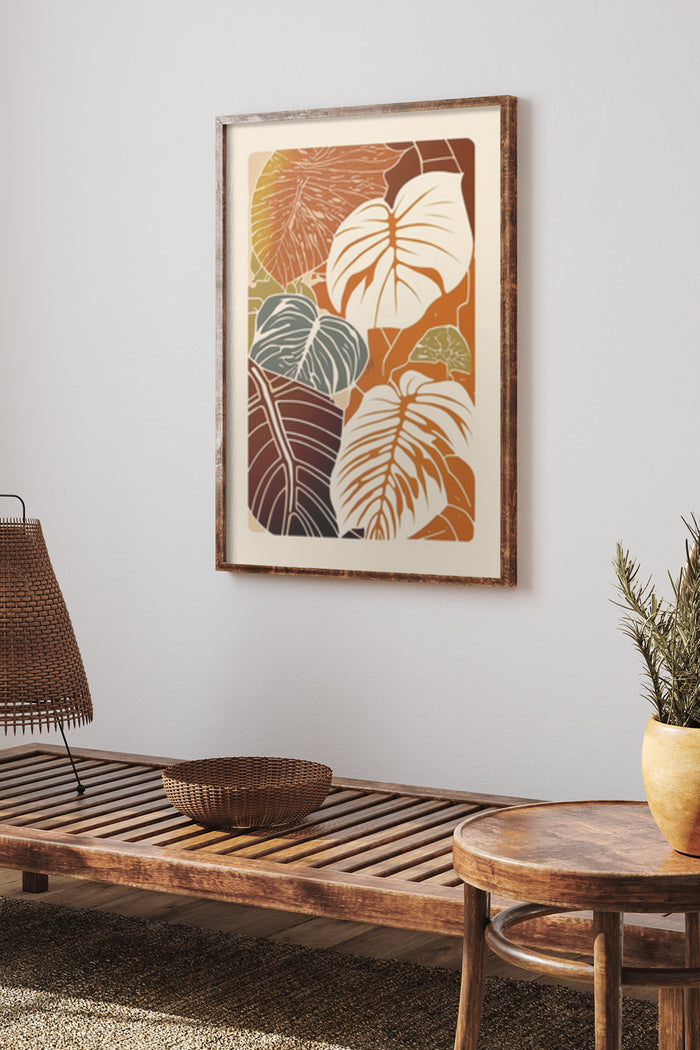 Elegant interior design showcasing tropical leaf artwork poster on wall