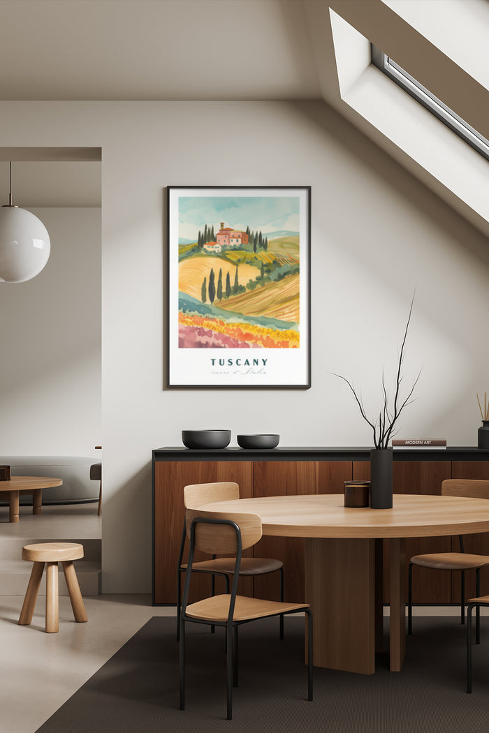 Tuscany landscape painting poster advertisement in modern dining room