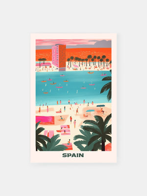 Vibrant Bustling Spanish Beach Poster