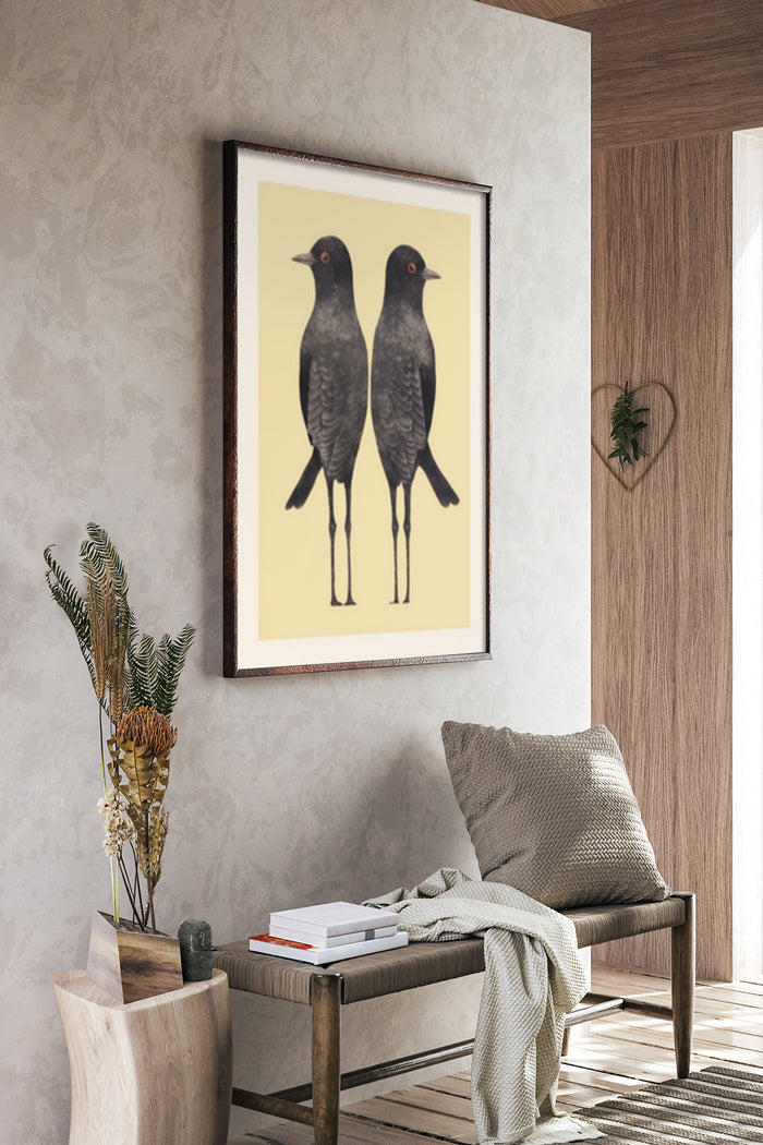 Vintage Blackbird Artwork Poster Displayed in Modern Interior Setting