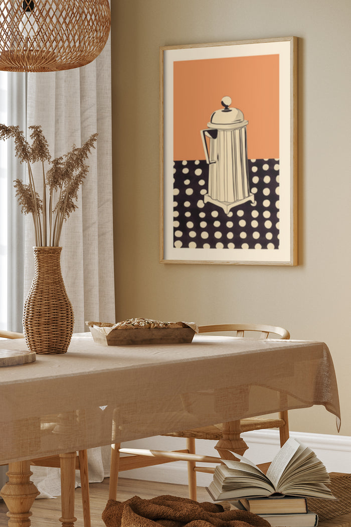 Vintage Coffee Pot Poster Art in Stylish Dining Room Interior