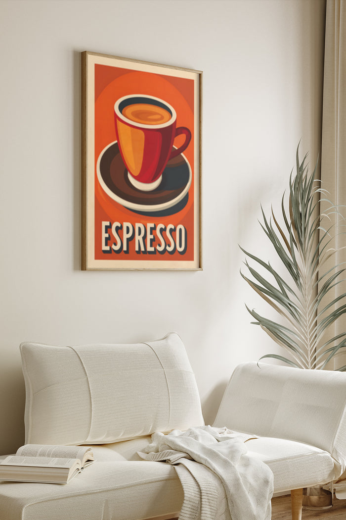 Vintage Espresso Advertisement Poster in Modern Living Room