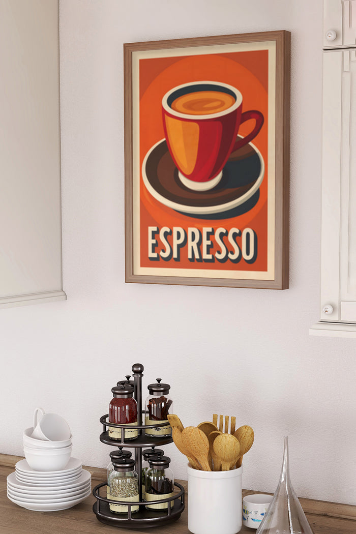 Vintage Espresso Cup Poster Art in Kitchen Setting
