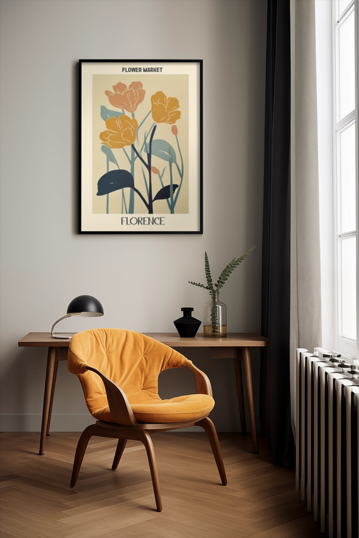 Vintage Flower Market Florence Poster in Stylish Home Office Decor
