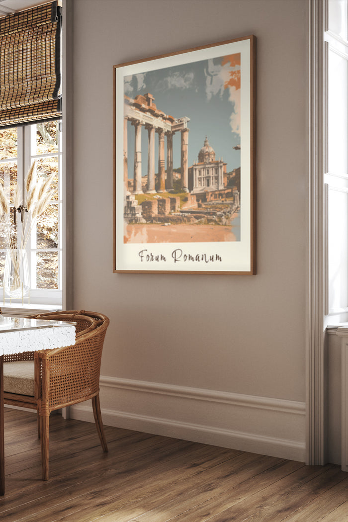 Vintage Forum Romanum Artwork Poster Displayed in Elegant Home Interior
