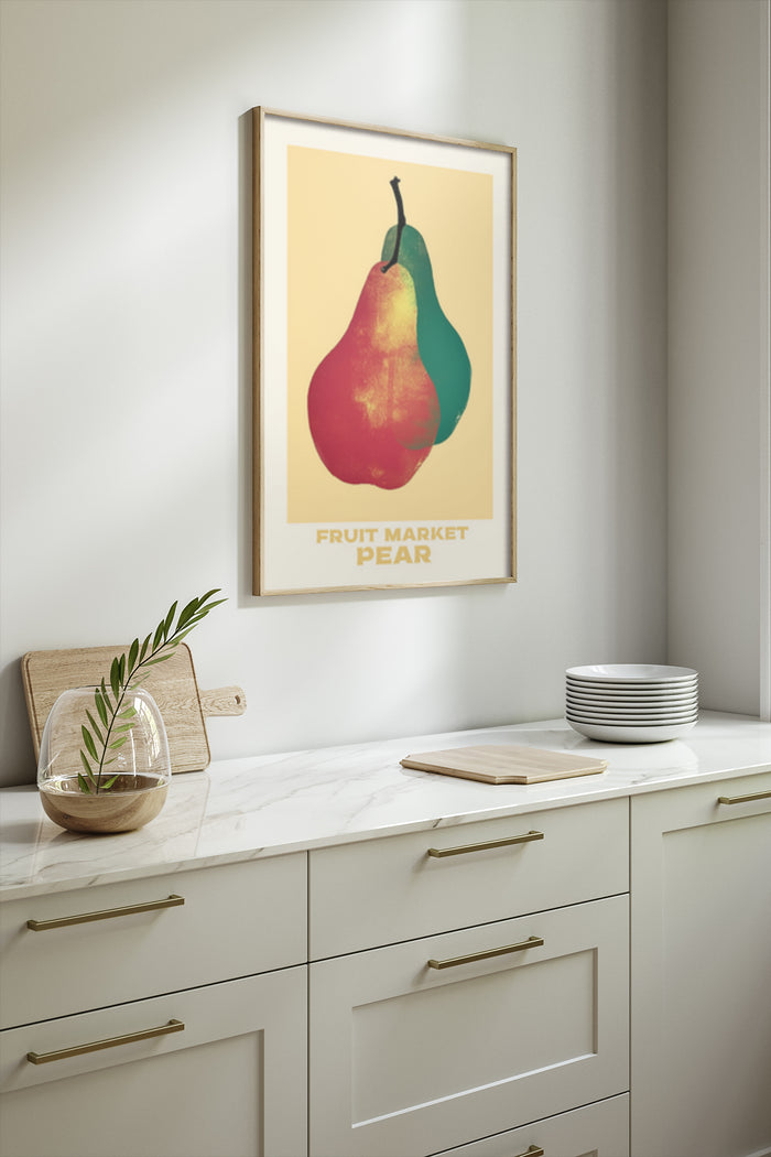 Vintage Fruit Market Pear Poster in Modern Kitchen Setting
