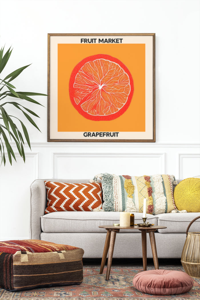 Vintage Fruit Market Grapefruit Poster Art in Modern Living Room Decor