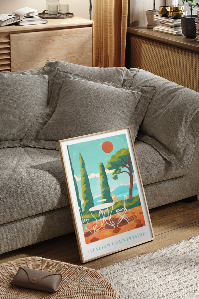 Vintage Italian Countryside Poster Artwork in Stylish Living Room Setting