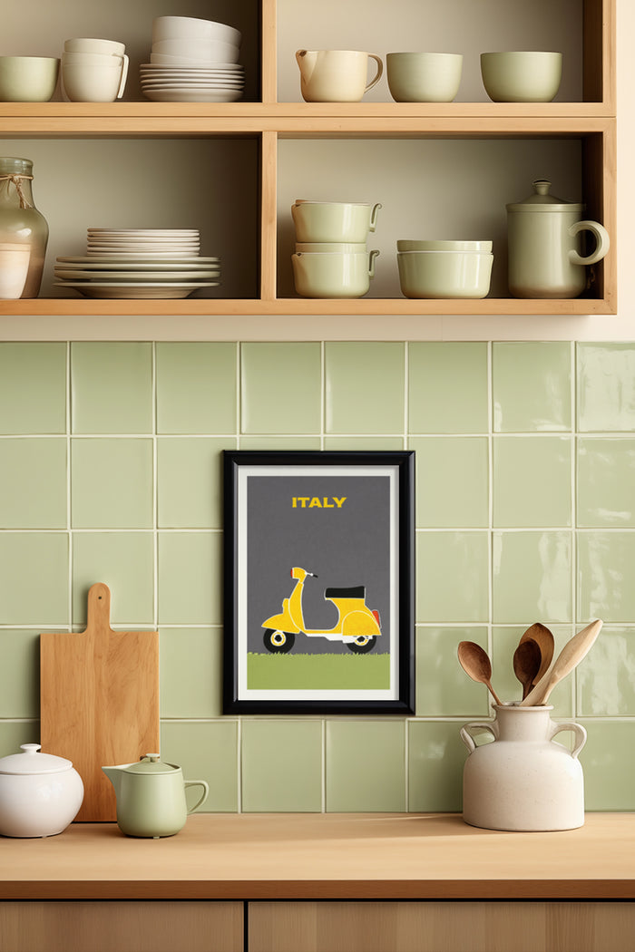 Vintage Italy Scooter Travel Poster in Stylish Kitchen