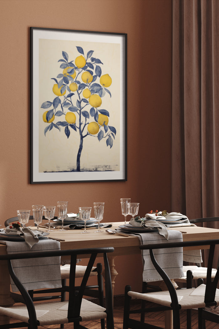 Vintage Lemon Tree Artwork in Elegant Dining Room Setting
