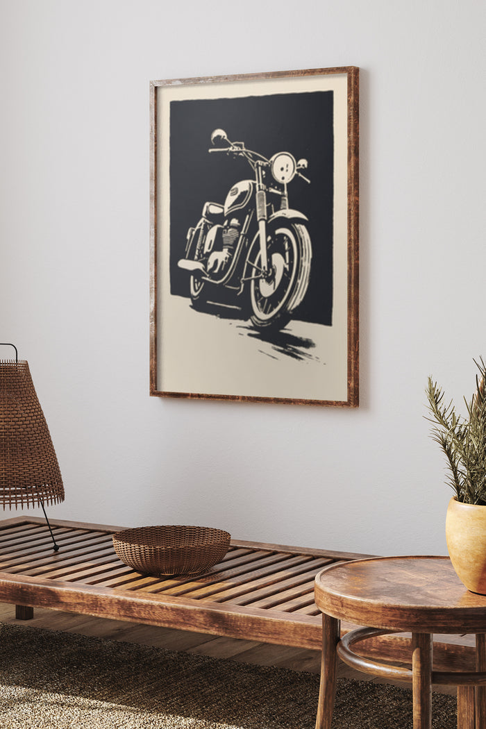 Vintage Motorcycle Wall Art Poster in Modern Home Decor Setting