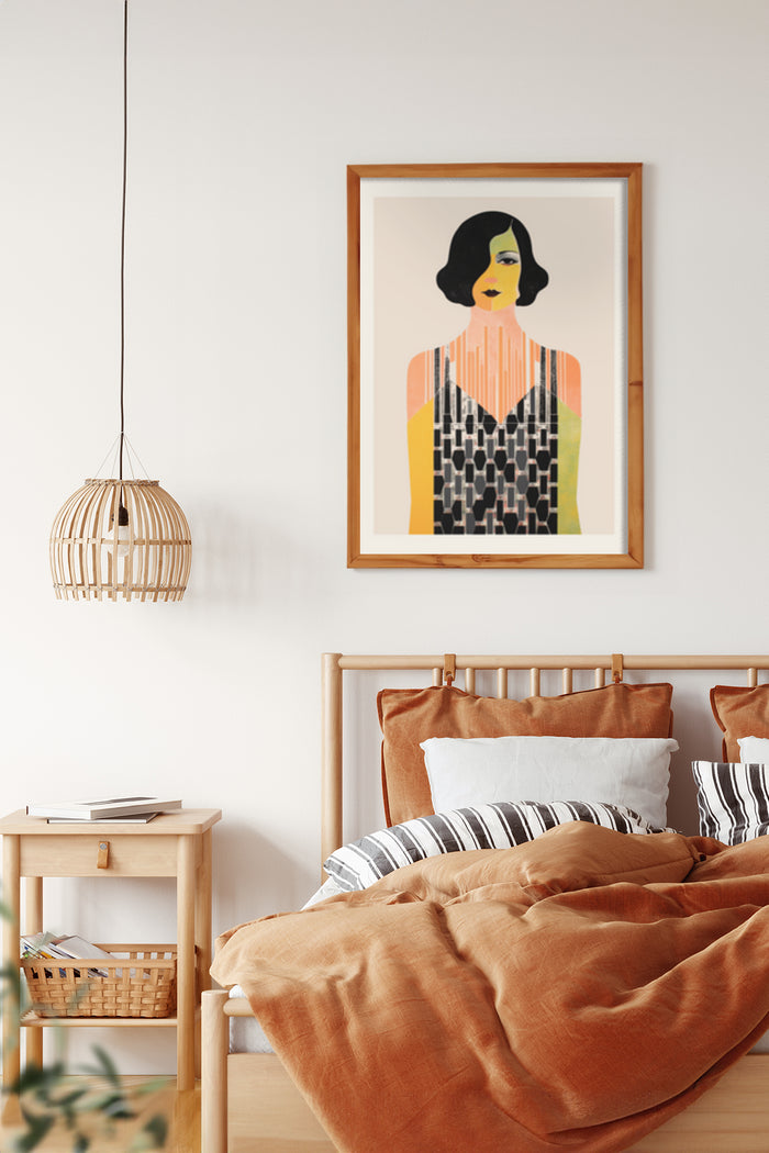 Vintage Art Deco Poster of Stylish Woman in a Modern Bedroom Decor