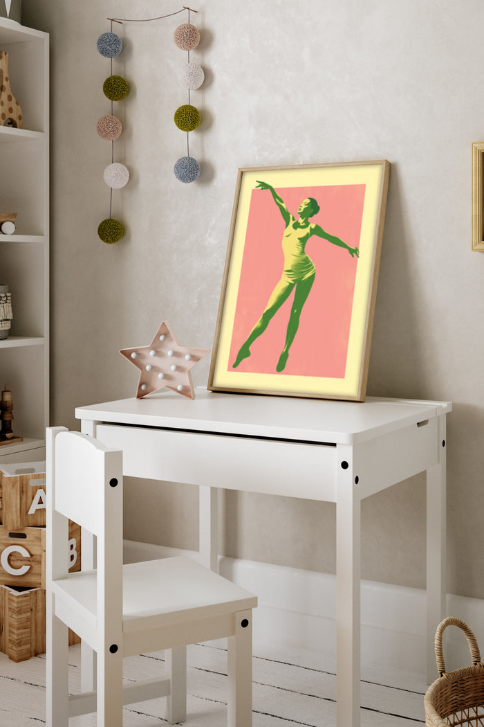 Vintage Style Poster of Dancing Woman in Children's Bedroom Setting