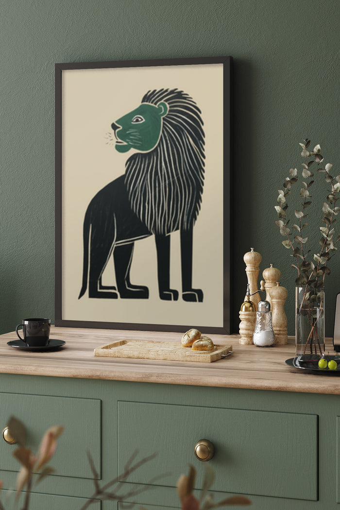 Vintage Style Lion Illustration Poster in Stylish Interior Decor