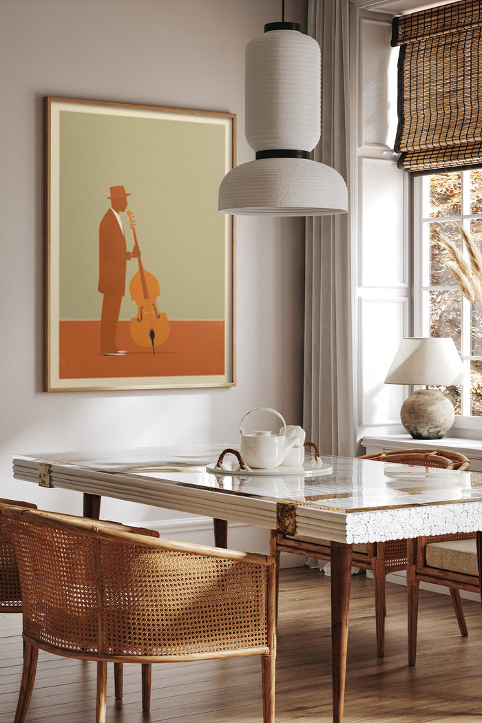 Vintage Style Poster of a Man with a Cello in a Modern Interior Design Setting