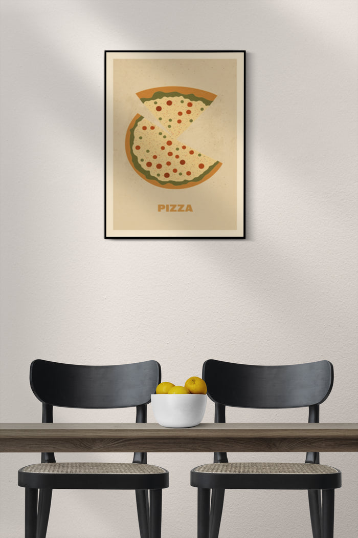 Vintage Style Pizza Poster Art Hung on Wall Above Modern Furniture
