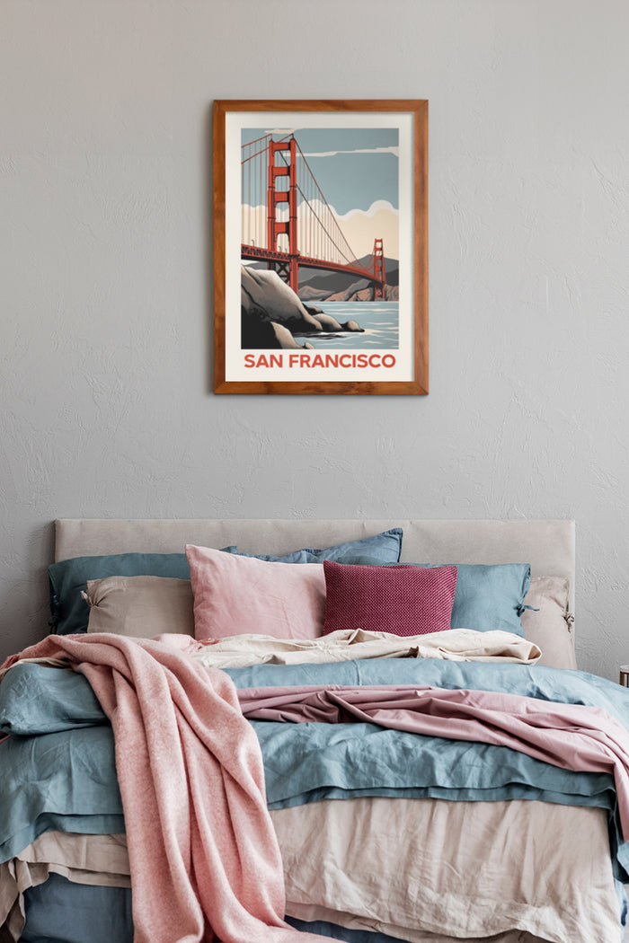 Vintage Style San Francisco Golden Gate Bridge Poster in Bedroom Wall Decor