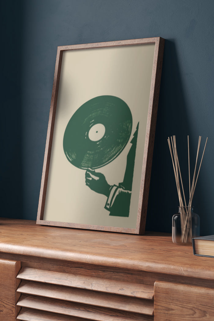 Stylized vintage vinyl record poster artwork in a wooden frame
