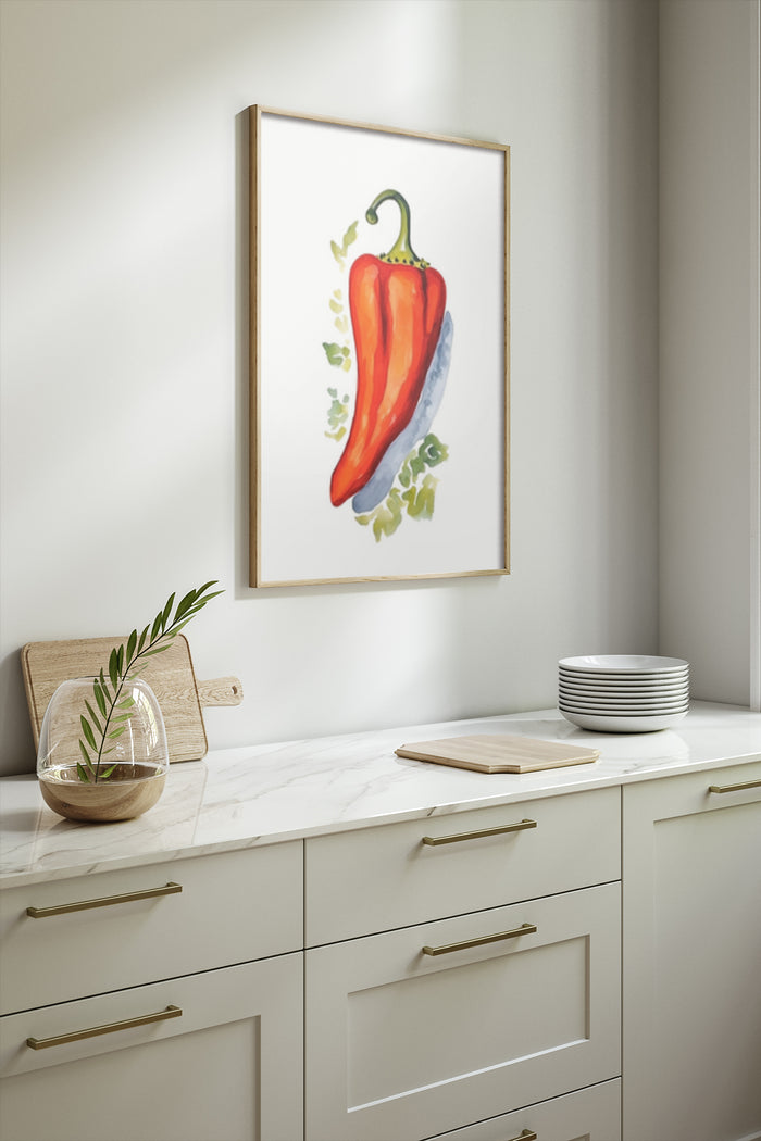 Watercolor Chili Pepper Painting in Modern Kitchen Decor