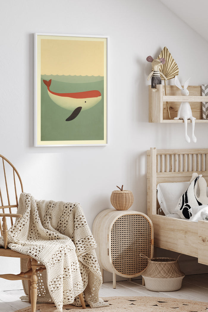 minimalist-whale-illustration-poster-mounted-on-wall-above-stylish-scandinavian-furniture
